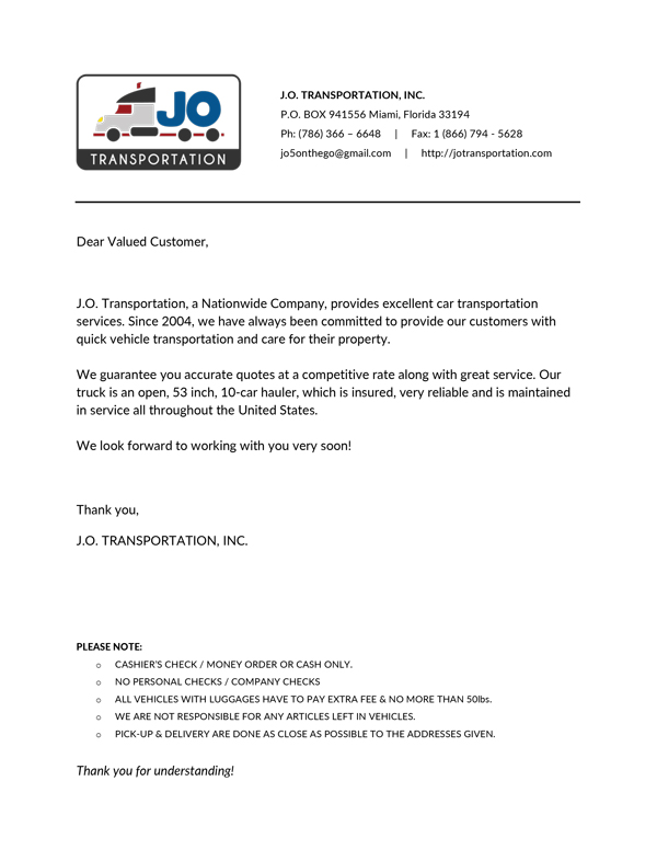 Document: Letter to Customers